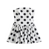 Black & White Polka Dot Slim Fit Ruffled Strapless Camisole Top